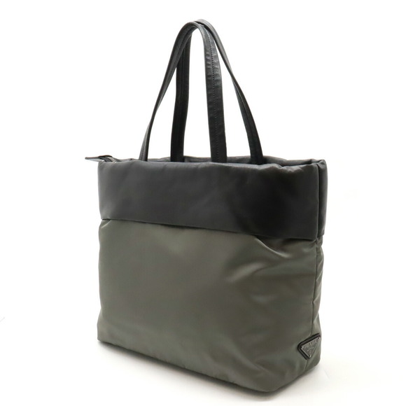 Prada Nylon Leather Black Tote Bag Gray Nappa Nero - Picture 1 of 8